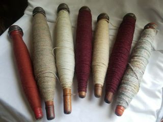 7 Vintage Antique Wooden Yarn Thread Cotton Wool Spool Spindle Bobbin Wood Loom
