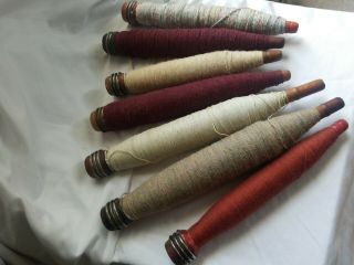 7 Vintage Antique Wooden Yarn Thread Cotton Wool Spool Spindle Bobbin Wood Loom 2