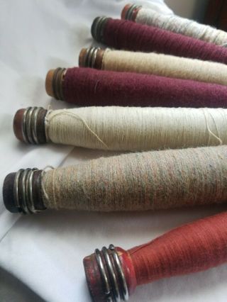 7 Vintage Antique Wooden Yarn Thread Cotton Wool Spool Spindle Bobbin Wood Loom 3