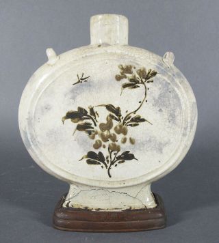 Ming Cizhou Tzu - Chou Painted Pottery Bianhu Moon Flask Vase Flowers 1400’s Yqz