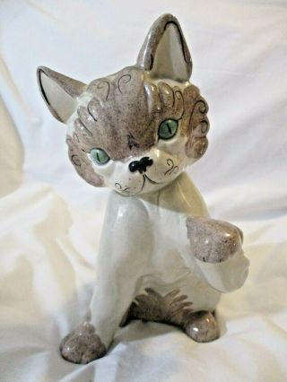 Vintage Kay Finch California Ceramic Pottery Art Gray Cat Statue Figurine Paw Up