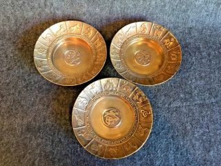 Set Of 3 Vintage Chinese Zodiac Motif Brass Dishes / Bowls Made In Korea