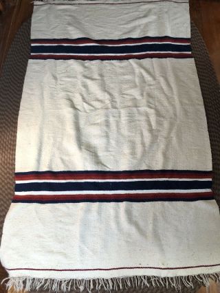 Vintage Striped Wool Blanket Cream With Earthy Tone Stripes 50x82 Inches