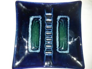 Vintage Ashtray Mid Century Modern Cobalt Blue & Forest Green Drip Glaze Ceramic