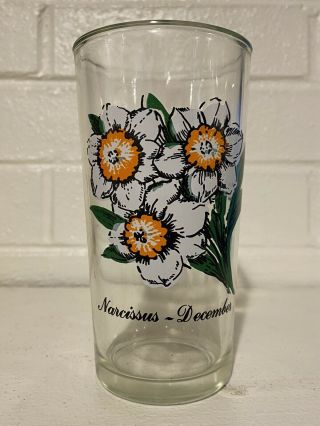 Vintage Brockway Flower Of The Month Narcissus December Drinking Glass Set Of 2
