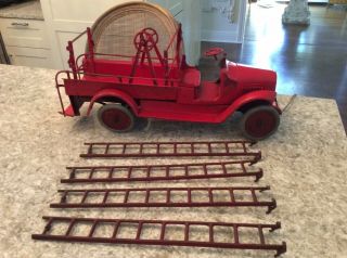 Antique Vtg Buddy’s Line Old Toy Fire Truck.  Illinois Moline Pressed Steel Co