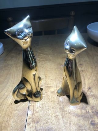 2 Vintage Mid Century Modern▪solid Brass Cats Figurines