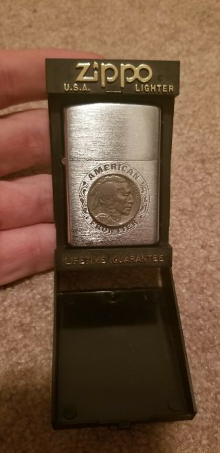 American Frontier Zippo Lighter With Real 1935 Buffalo Nickel Embedded
