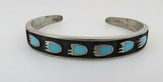Vtg Sterling Silver Native American Turquoise 6 Bear Paws Cuff Bracelet 6 Inch
