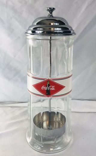 Vtg Glass Coca - Cola Straw Holder Diner Countertop Dispenser Coke Soda Fountain