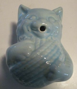 Vintage Mccoy Signed Pottery Cat Yarn String Holder,  Blue,  No Damage