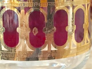 6 VINTAGE CULVER 22kt GOLD SCROLL CRANBERRY RED CORDIAL GLASSES MCM Signed 3