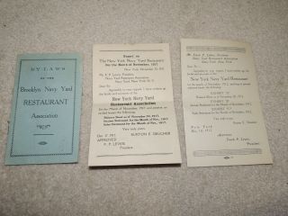 Vintage Brooklyn Navy Yard C1912 1917 Restaurant Bylaws Documents Wwi