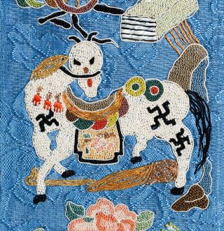 Exceptional Antique 19th Century Chinese Horse Silk Tapestry Embroidery Signed