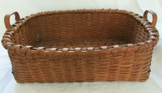 Lg Antique Splint Basket Patina Country Primitive England Gathering Laundry