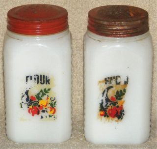 Vintage Tipp City Milk Glass Red Lids Flour & Sugar Shaker