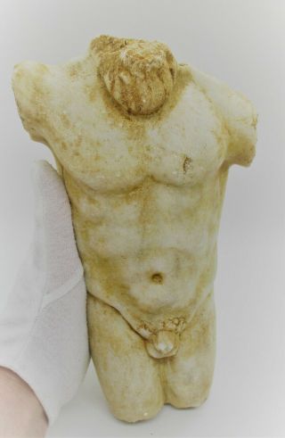 Circa 200 - 300ad Ancient Roman Marble Stone Statue Fragment Torso Of Hercules