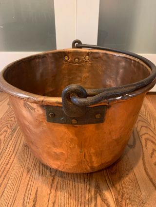 Antique Copper & Iron Large Cauldron / Apple Butter Kettle Korn Pot Collectible