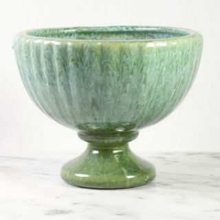 Wide Mouth Vintage Haeger Pottery Drip Sage Green & Olive Pedestal Planter Vase