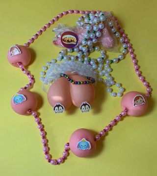 3 Vintage 1980s Bachelor Party Mardi Gras Maughty Party Favor Boob Bead Necklace