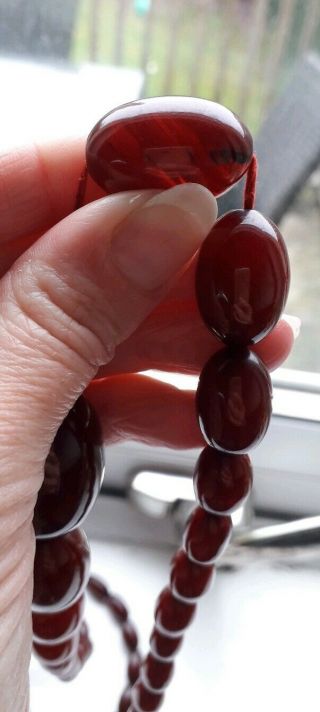Vintage Antique Cherry Amber Bakelite Rare Spiral Swirl Marbled Bead Necklace