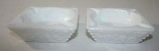 Set Of 2 Vintage Milk Glass Ashtrays With Grape Design 4 " X 4 " X 1.  5 " H