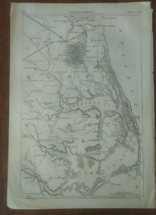 Vintage Map Civil War 1862 Albemarle,  Pamlico Sounds (n.  Carolina) Burnside Exp