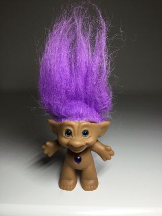 Vintage Ace Novelty Troll Doll Purple Hair Purple Jewel On Belly Very 4 "