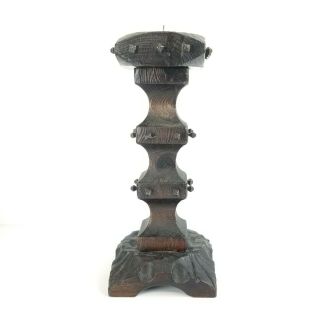Vintage Candlestick Burned Wood Gothic Spanish Revival Nails Carved Cryptomeria