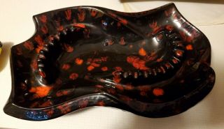 Large Vintage Red & Black Ceramic Pottery Ash Tray - Art Deco Speckled