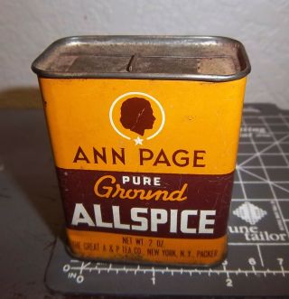 Vintage Ann Page Allspice 2 Oz.  Spice Tin,  Great Graphics & Colors Tin Is Empty