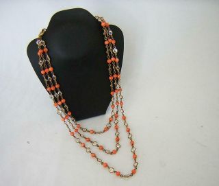 ANTIQUE 3 ROW CORAL & ROCK CRYSTAL NECKLACE FRENCH 1900 VINTAGE CORAL NECKLACE 2