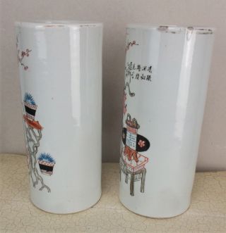 Antique Chinese Porcelain Republic Cylinder Vases Hat Stand Gold Trim 2