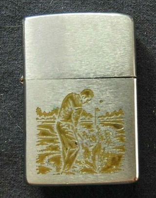 Vintage 1972 " Engraved Golfer " Zippo Lighter Good Shape