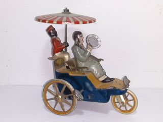 Antique Lehmann Wind Up Toy - Cycle Toy - Driver &rider - 345 - Pat.  1903 - Litho -