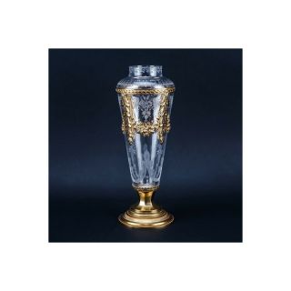 Antique Louis Xvi Style Gilt Bronze And Etched Crystal Vase.