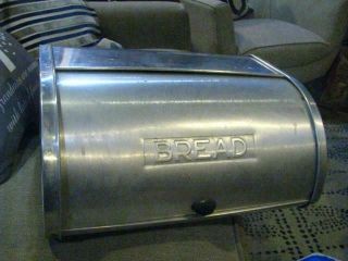 Vintage Aluminum Metal Bread Box Roll Up Door 15.  5 " Wide X 11 " Deep X 6.  75 " High