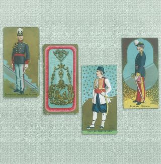 Late - 1800s 4 Sweet Caporal Cigarette Cards,  Soldiers (& Shield) From 4 Countries