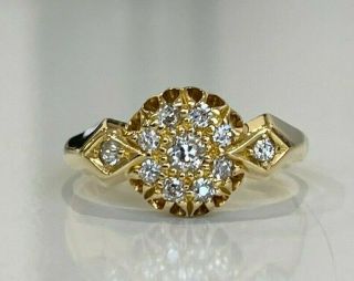 Antique 18k Solid Gold & Diamond Cluster Ring 2.  68g C1907 Size O 1/2 - 7 1/4