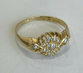 Antique 18k solid gold & Diamond cluster ring 2.  68g C1907 size O 1/2 - 7 1/4 3