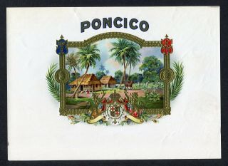 Old Poncico Cigar Label - Gold Framed Plantation Scene - Scarce Label