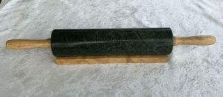 Vtg Green Marble Rolling Pin & Base Home Kitchen Cooking Food Preparation