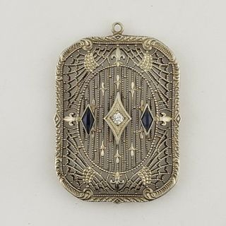 Antique 14 Karat White Gold Diamond And Sapphire Pendant