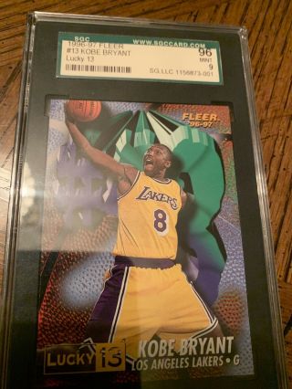 Kobe Bryant 1996 - 97 Fleer Lucky 13 Insert Rookie Rc Graded Sgc 96 9 Awesome