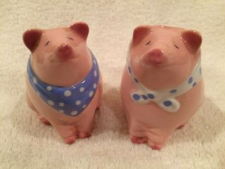 Vintage Clay Art Pig Salt And Pepper Shakers Pink With Scarves