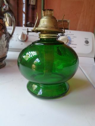 Vintage Bottle Green Thick Glass Oil Lamp P & A Burner Fine A,
