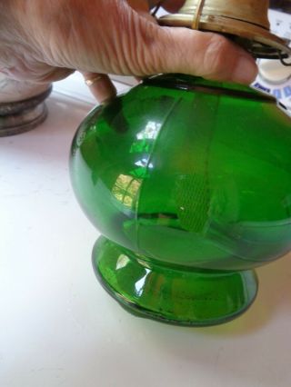 Vintage Bottle Green Thick Glass Oil Lamp p & A Burner Fine A, 2