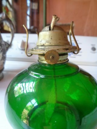 Vintage Bottle Green Thick Glass Oil Lamp p & A Burner Fine A, 3
