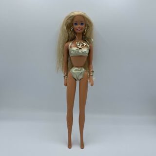 Barbie Doll Vintage 1991 Sun Sensation Loose Mattel Beach Gold Glitter Hair Tan