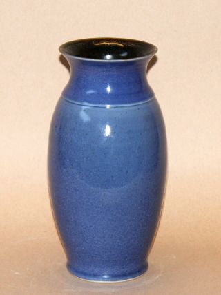 Vintage Studio Art Pottery Blue Flambe Crackle Glaze Vase Signed